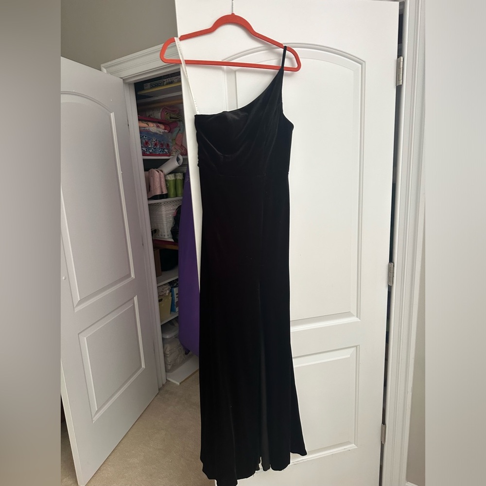 One shoulder black bridesmaids dress